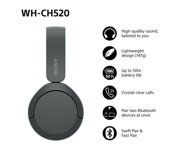 Sony WH-CH520 Wireless Headphones Black - Image 7