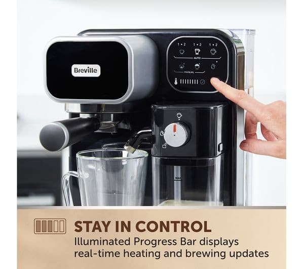 Breville Prima Latte Luxe VCF166 Coffee Machine Black & Silver - Image 4